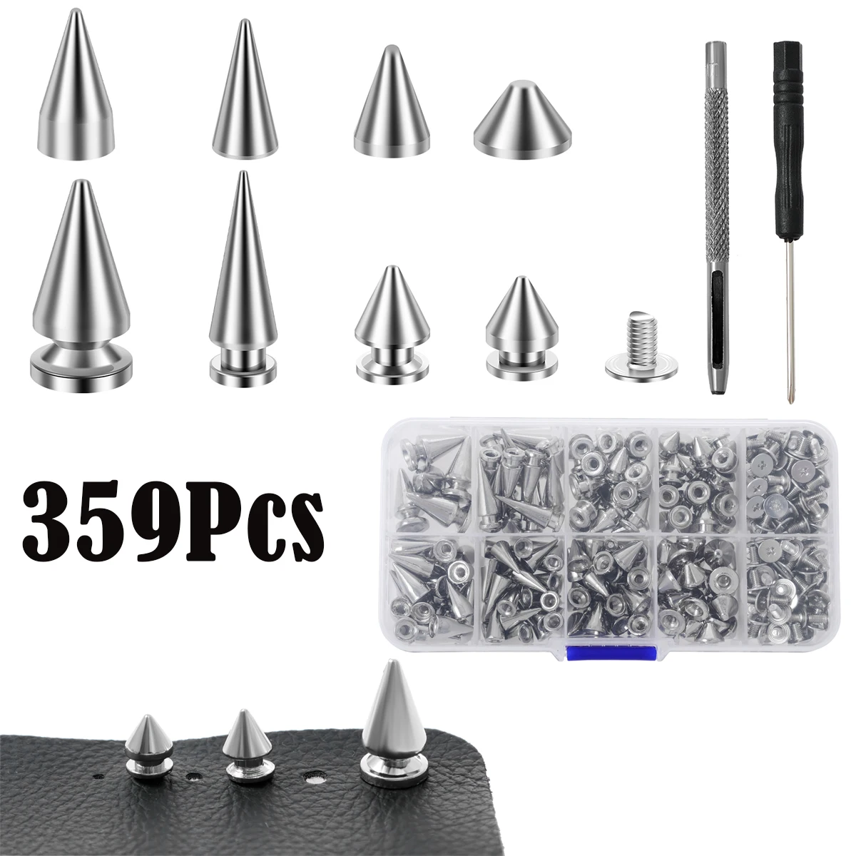 359Pcs Punk Rivet Clothing Studs Cone Spikes Kit Tree Spike Assortment Kit DIY Punk style Clothes Jacket Shoes Bag Collar metal rivets metal studs