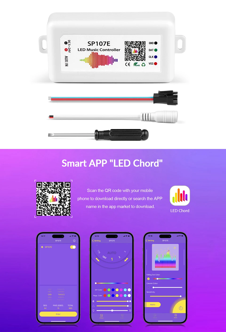 Description Picture 6 of itemHigh-Quality Smart Bluetooth WS2812B LED Strip 5MM Neon COB Lights With Dimmable Dimmer Switch LED Controller RGBIC RGB LED Tape