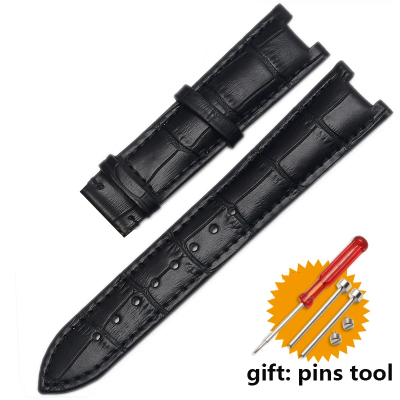 Genuine Leather Watchband with Stainless Steel Butterfly Buckle, Notched Strap Design