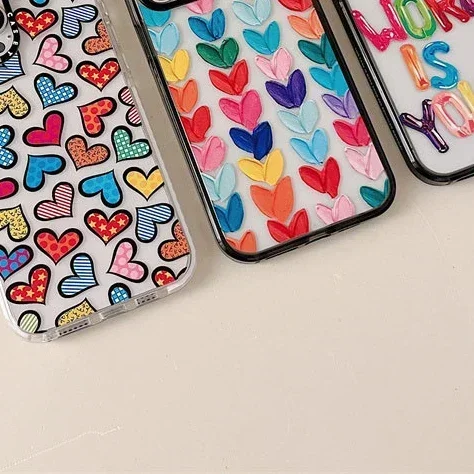 

Colorful Hearts High Quality Acrylic Frame Phone Case Cover for IPhone 11 12 13 14 15 Pro Max Case for IPhone 15 Pro Max