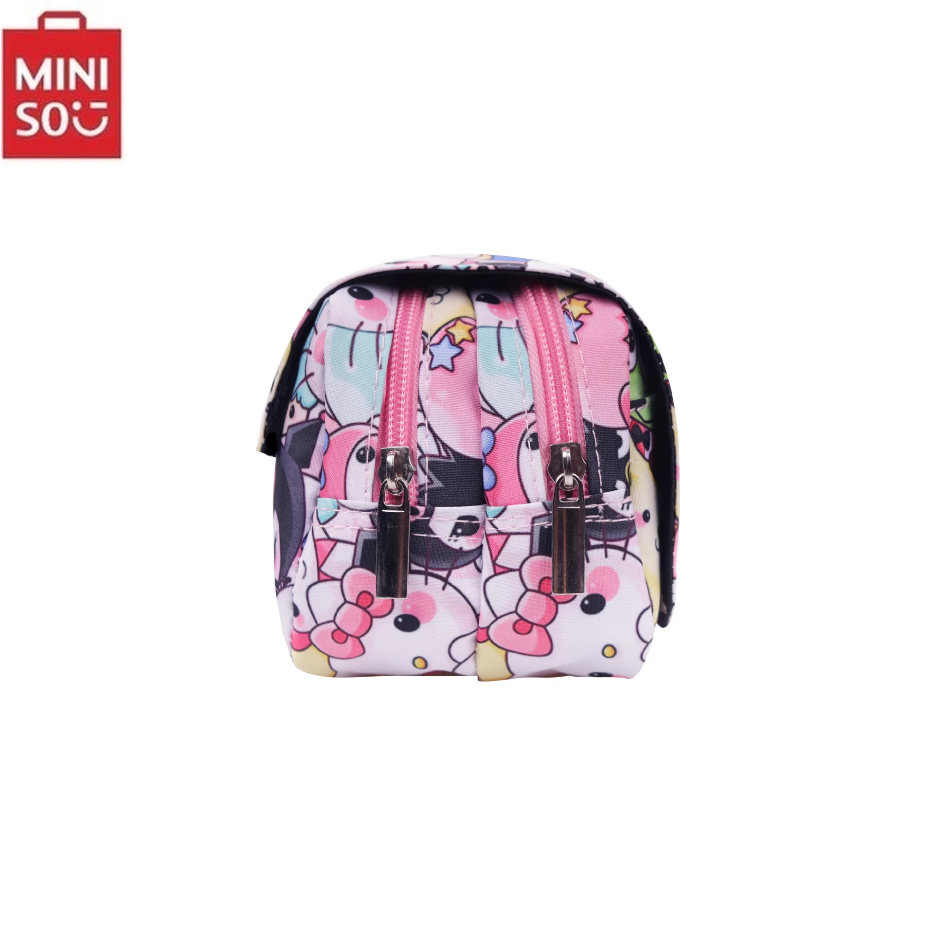 Pencil bag MINISO Kuromi Schoolbag Students Kawaii Double-layer Pencil Bag Large-capacity Casual Backpack Cartoon Printing Pen Bag