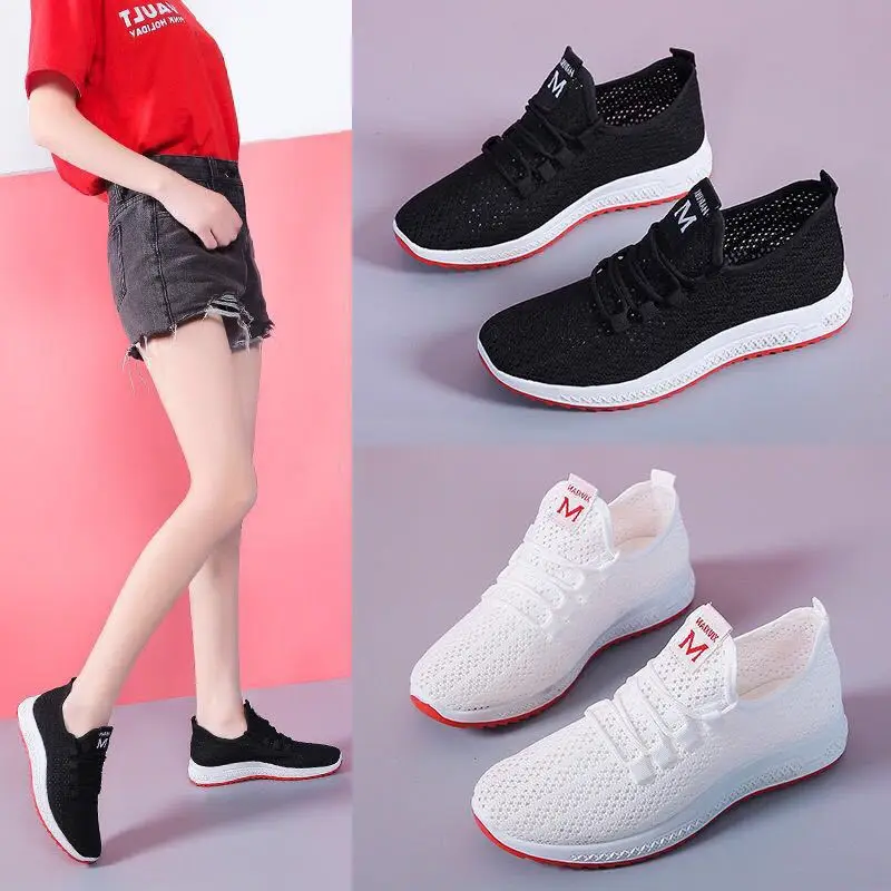 Mesh Sneakers Women's White Shoes Spring, Summer and Autumn New Breathable Mesh Casual Lightweight Soft-soled Running Shoes
