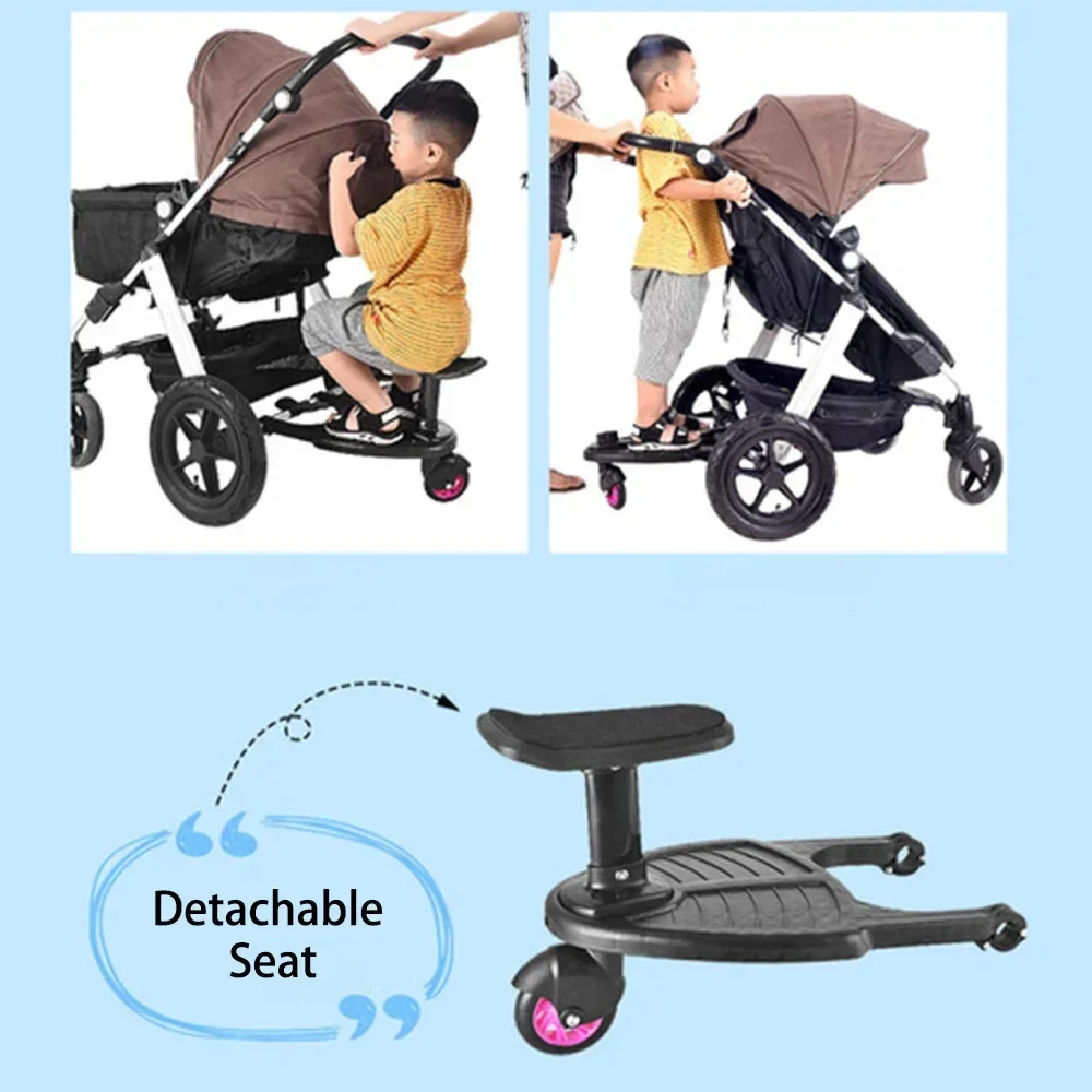 Fashion Pram Pedal Adapter, Stroller Board with Detachable Seat, Comfort Wheeled Board Stroller Ride Board with Wheels
