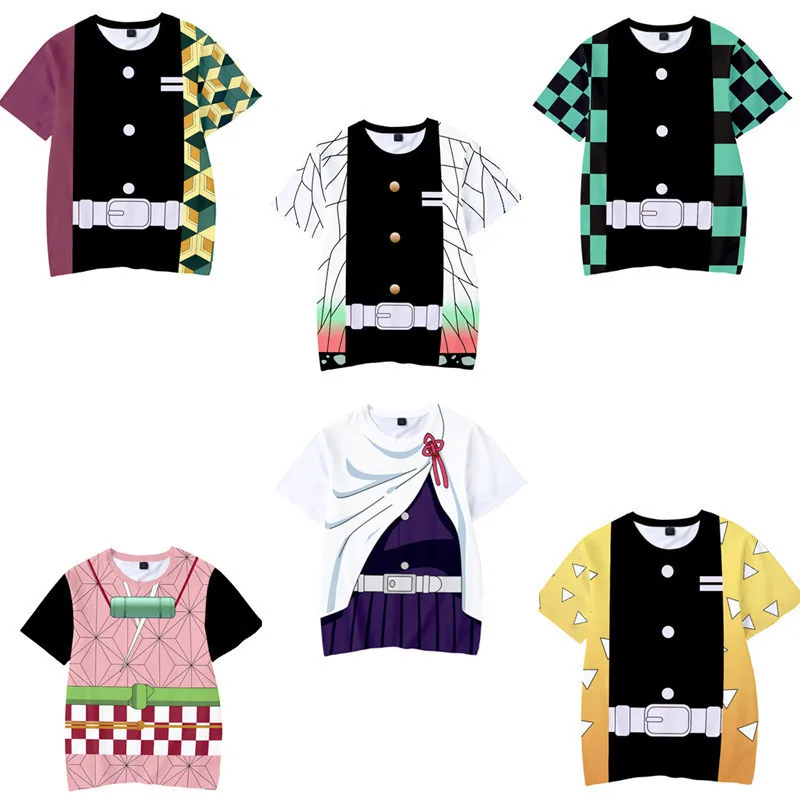 

2023 New Ghost Slayer: Blade Character Costume 3D Digital Color Printing Casual Short-sleeved T-shirt for Boys and Girls