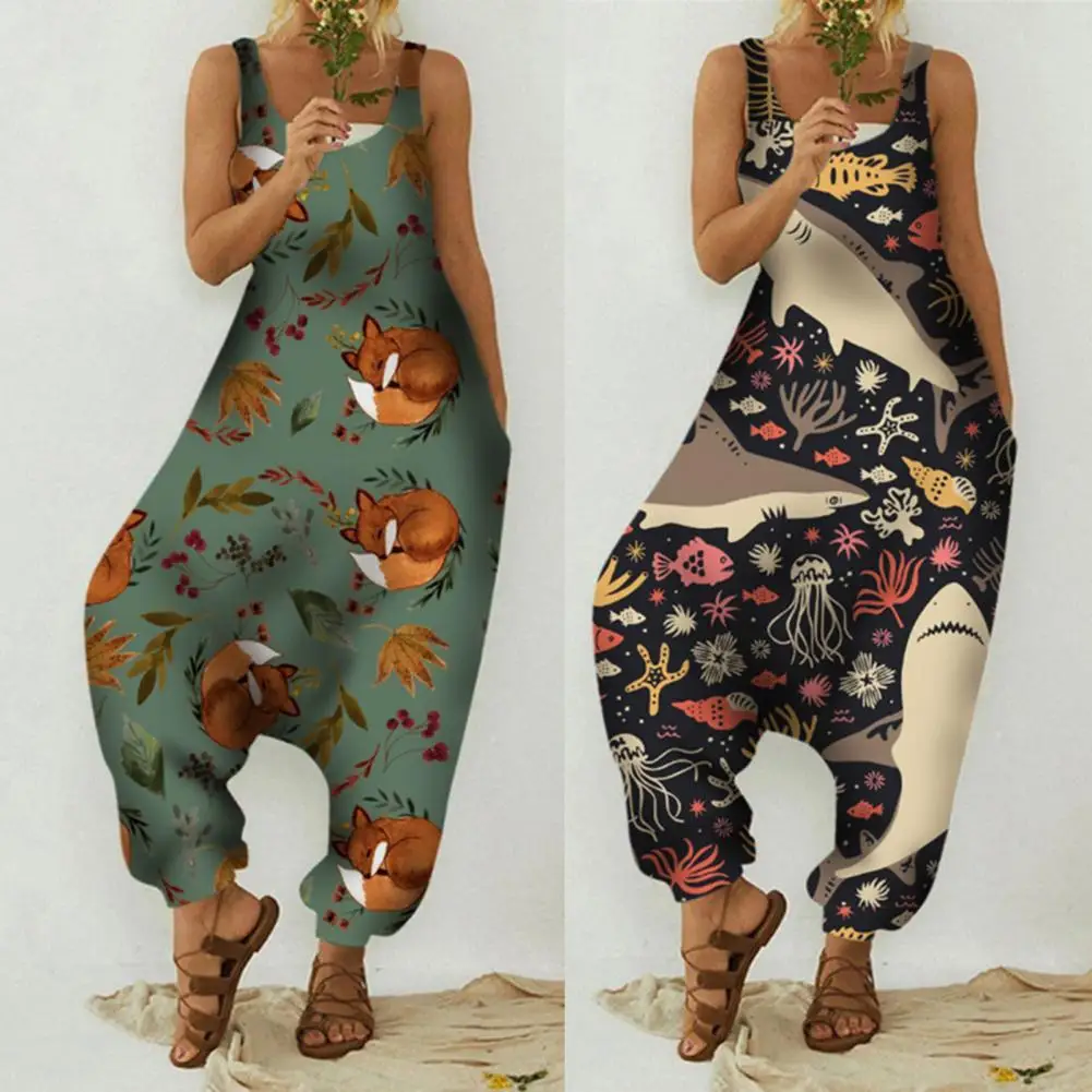 Casual Beach Jumpsuit Summer Women Jumpsuit Dinosaurs Print Loose Cute