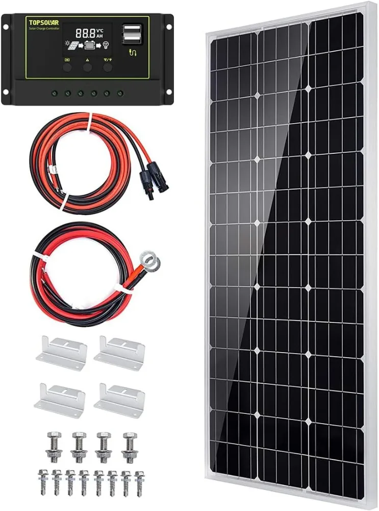 

Topsolar Solar Panel Kit 100 Watt 12 Volt Monocrystalline Off Grid System for Homes RV Boat + 30A 12V/24V Solar Charge