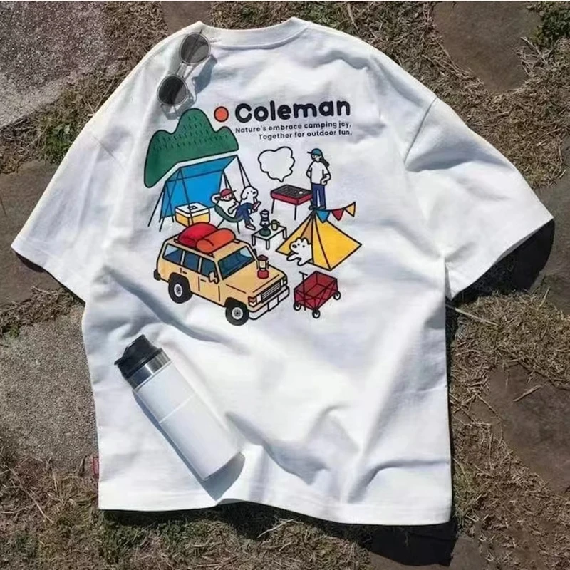C0leman Fashion Casual Short Sleeve T-shirt Printed Fun Men's Cotton Short Sleeve  Summer New Show Outdoor Loose Couple Clothes 6
