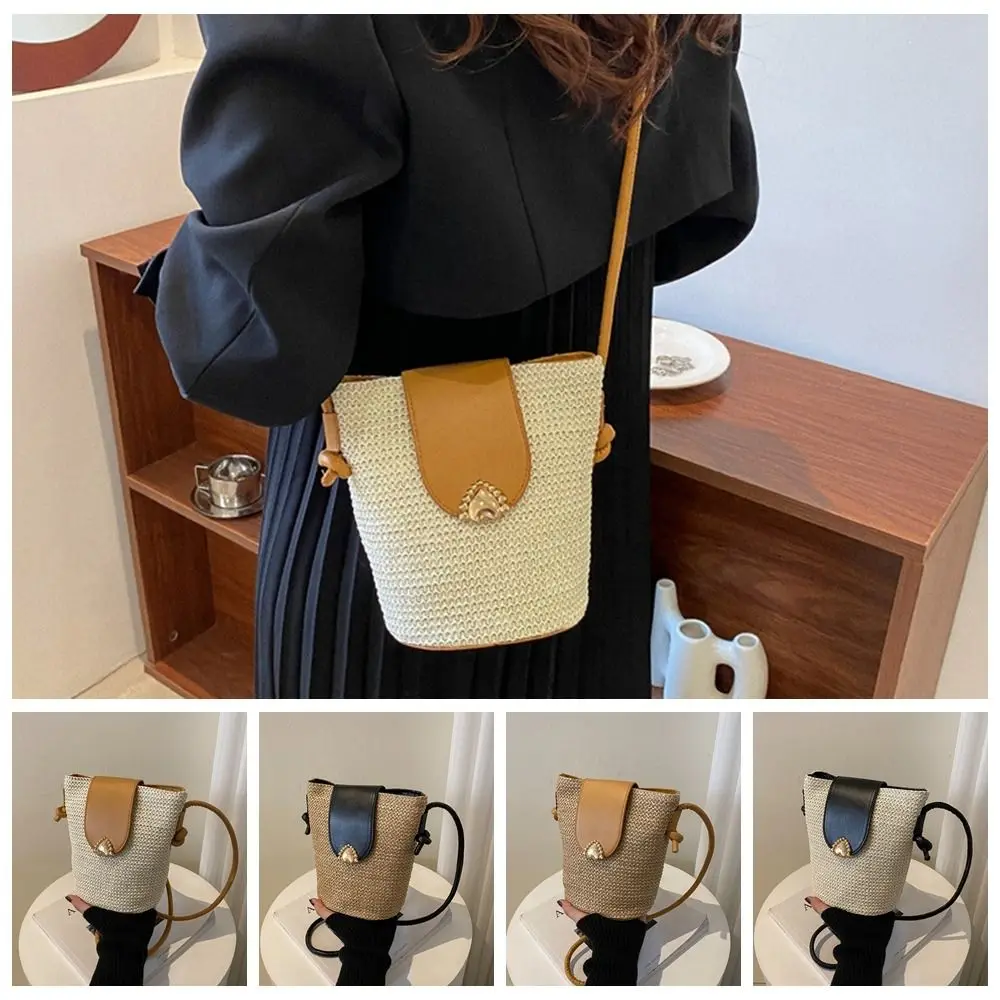 

Соломенная плетеная Сумка-ведро на молнии, вместительная Плетеная соломенная сумка на ремне с пряжкой в стиле «Love», регулируемый плечевой ремень, в богемном стиле