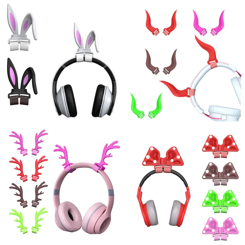 1PairAntlershornsbowknotrabbitearsHeadphonesDecorationfor