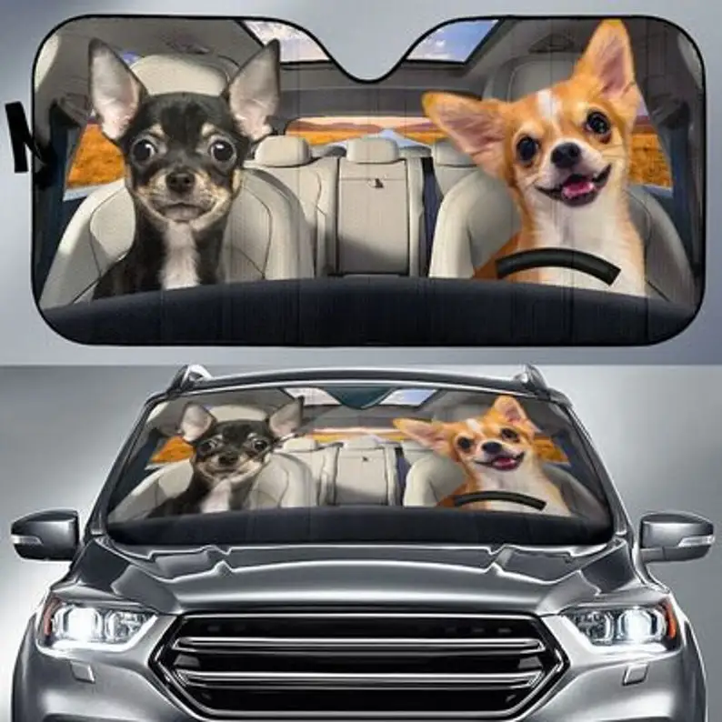 

Chihuahuas Safe And Driver Auto Sun Shade Windshield Sunshade, Personalized Sunshade, Custom Animal Pattern Sunshade,