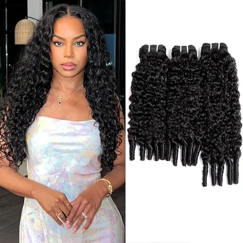 Fasci ricci birmani Capelli umani 3C4A Estremità a spirale Onda d'acqua Fasci di capelli vergini Estensioni per donne 22 pollici Nero naturale