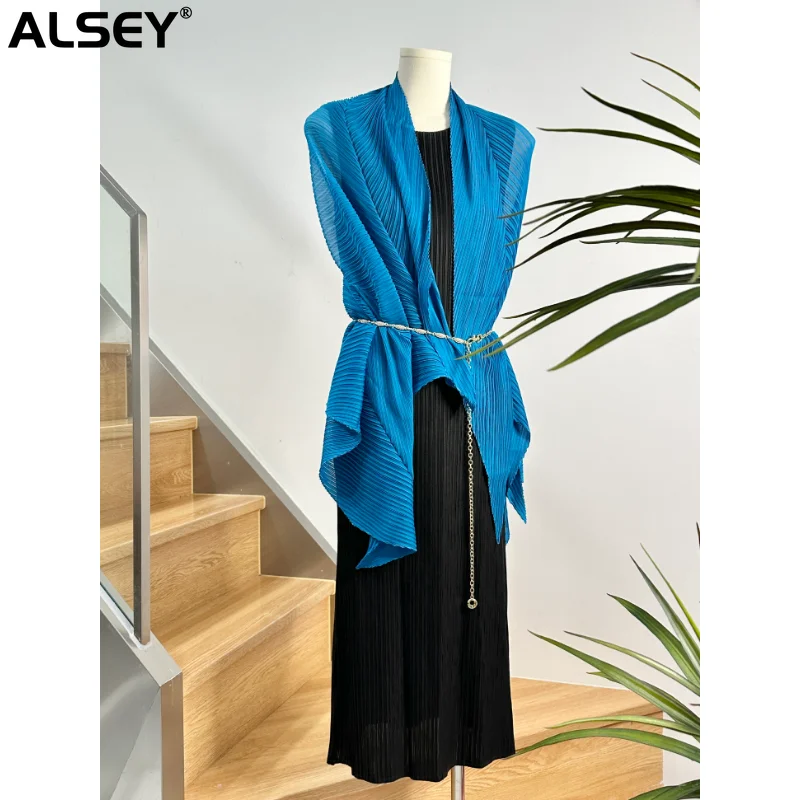 

ALSEY Miyake Pleated Premium Solid Color Simple Scarf Versatile Elegant Fashion Shawl Women's Scarf Accessories All Season