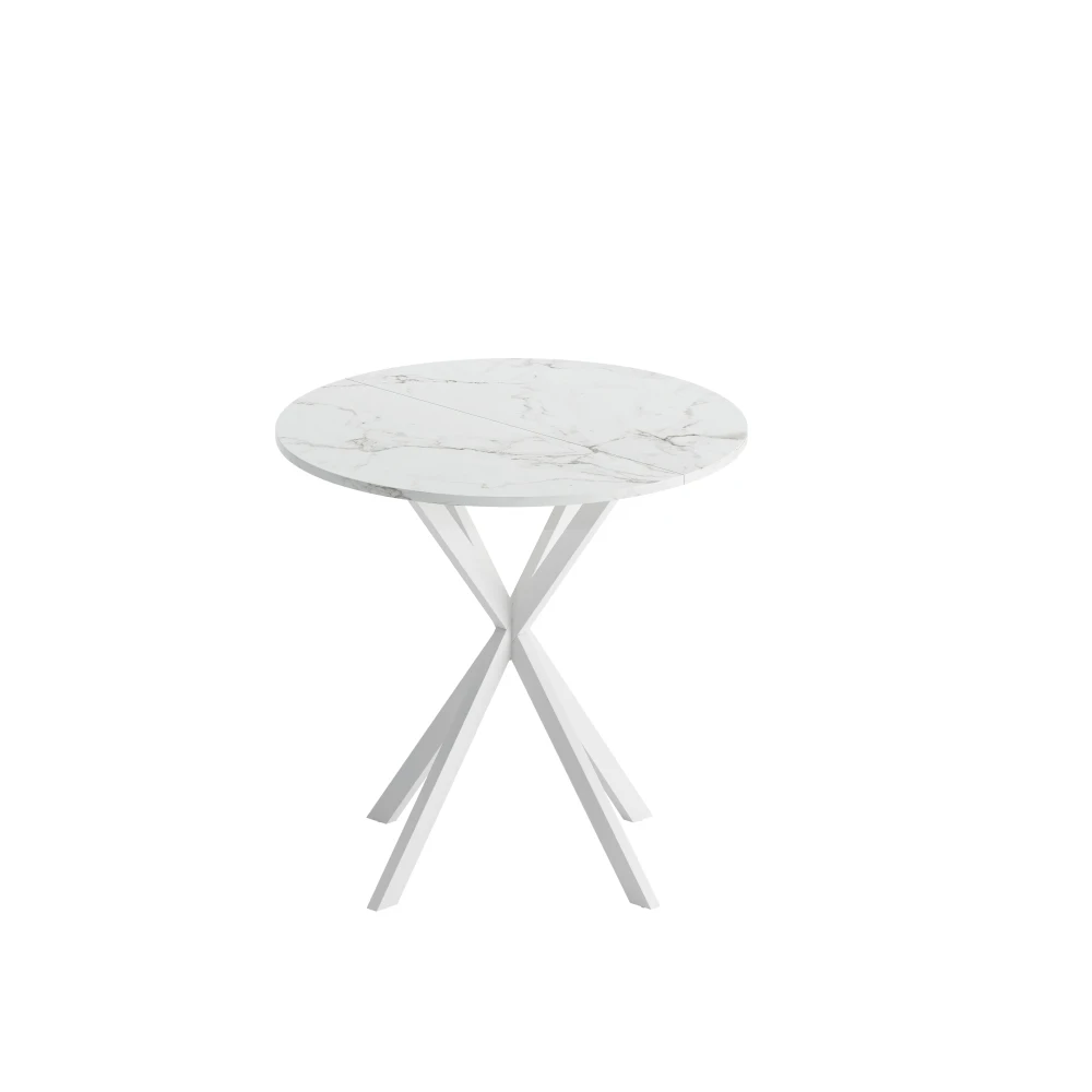 31.5'' Modern Cross Leg Round Dining Table, White Marble Top Occasional Table, Two Piece Removable Top, Matte Finish Iron Legs 6