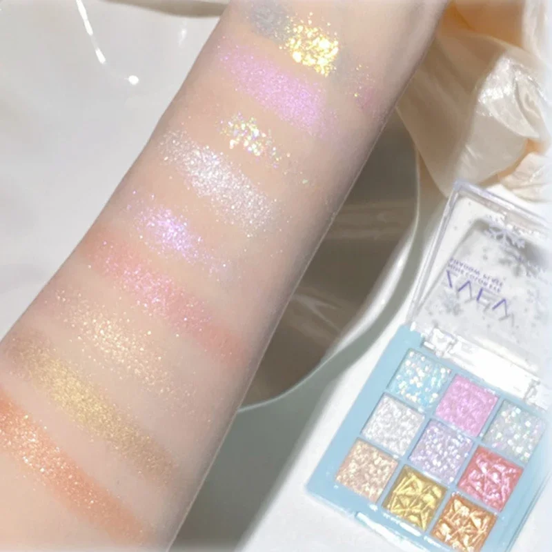 Eye Shadow Eye Shadow Plate 9 Colors Glitter Snowflake Dream Girl Pearly Matte Highlights Cool Tone