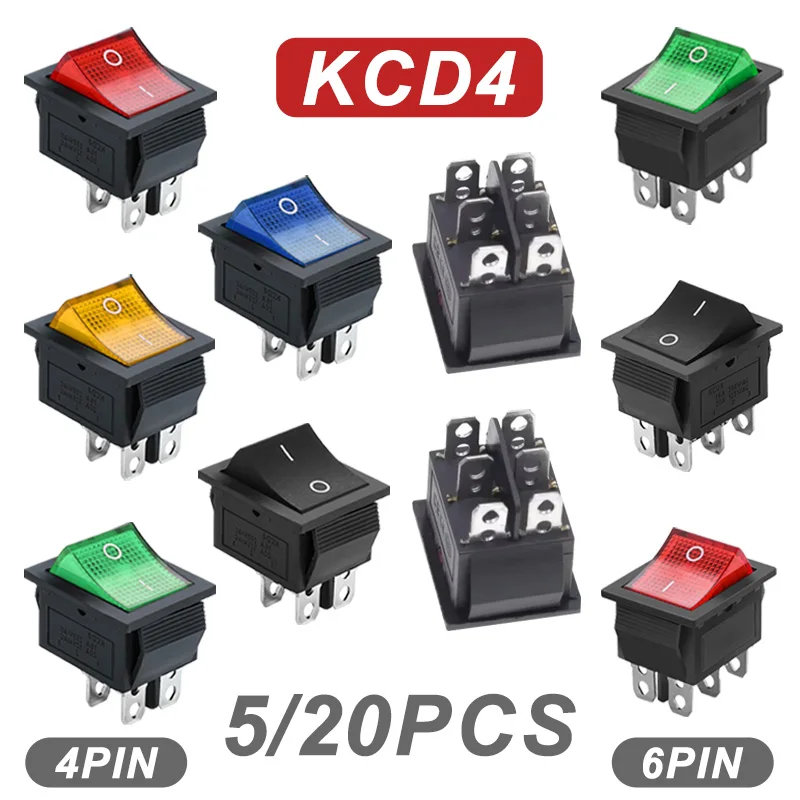 5/20piezasKCD4interruptorapresióninterruptordealimentacióndeCAONOFF16A250Vinterruptorbasculante4/6pinesinterruptoresdepalancaconluzLedkcd425x31mm