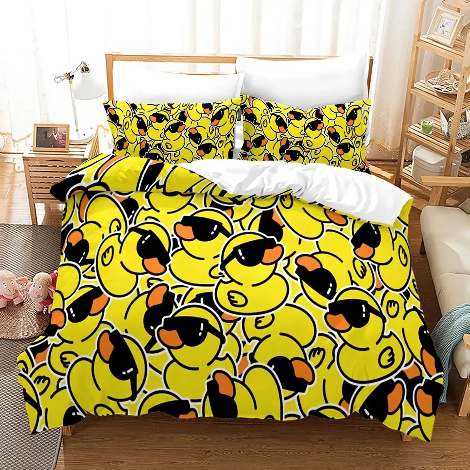 Yellow duck Bedding Set Single Twin Full Queen King Size Little duck Bed Set Aldult Boys Bedroom Duvetcover Sets 3D Print 015