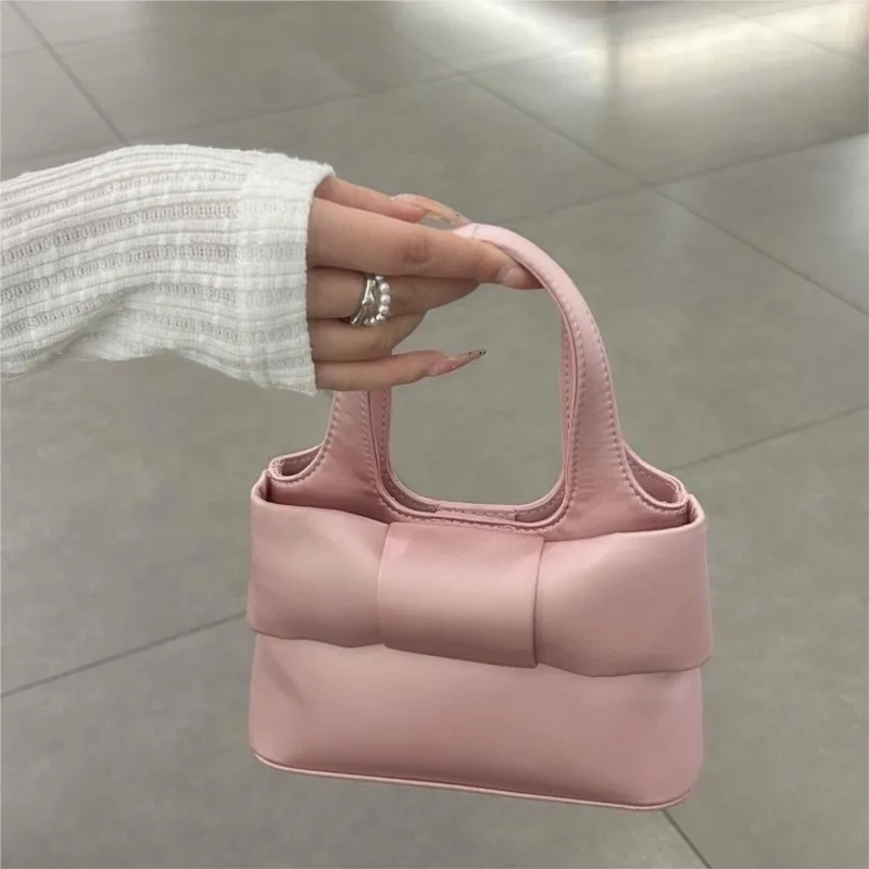 JIAERDI Sweet Cute Pink Hand Bag Wallet Women Fairycore Aesthetic Bow Satin Handbag Purse Girls Retro Shoulder Crossbody Bags