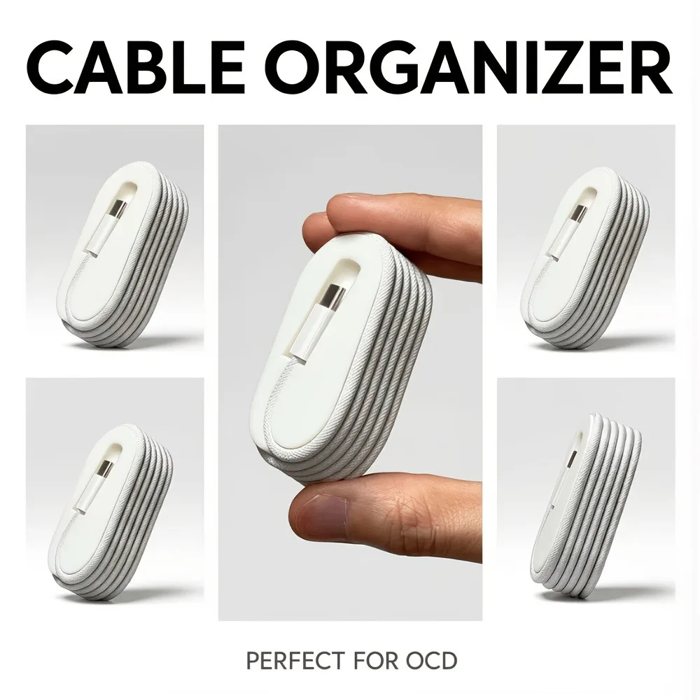 Compact Cable Organizer for Braided Data Cords - Portable Desktop Winder