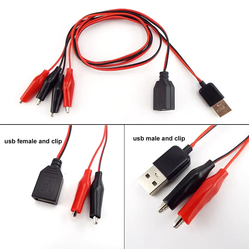 USB Alligator Clips Crocodile Wire Male female to USB Tester Detector DC Voltage Ammeter Capacity Power Meter Monitor M20