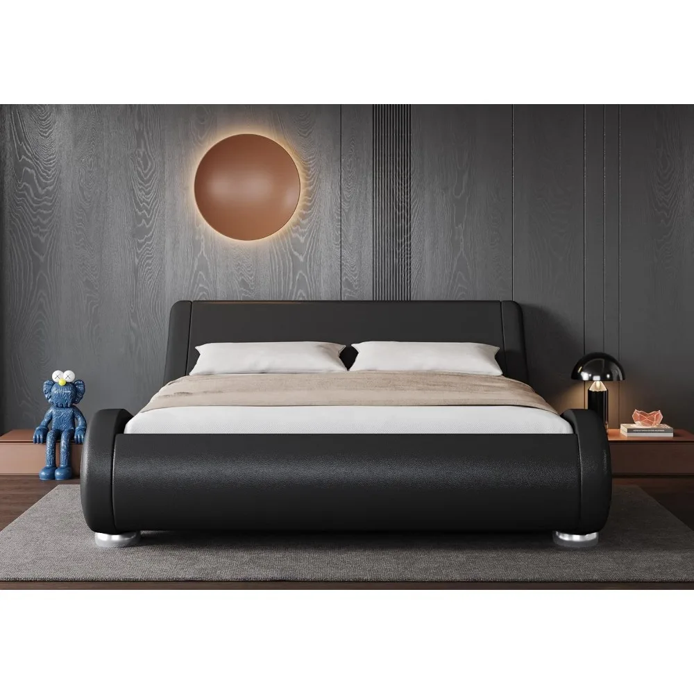 Queen Size Bed Frame with Ergonomic & Adjustable Headboard, Low Profile Modern Upholstered Platform Sleigh Design 3