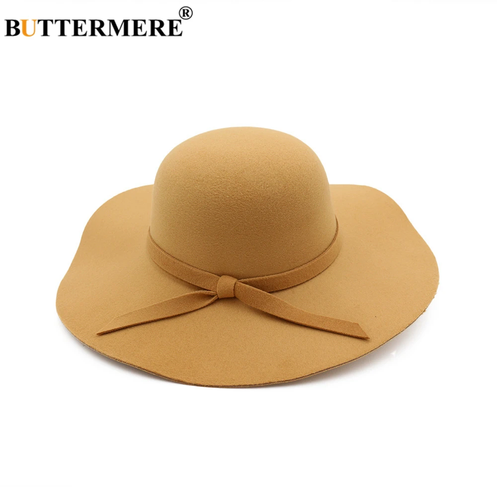 

BUTTERMERE Autumn WInter Hats for Women Wide Brim Ladies Fedora Casual Vintage Felt Hat Outdoor Sombrero Red Black Navy Camel