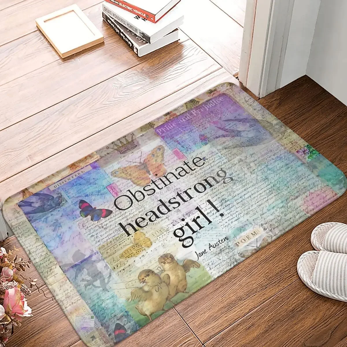 

Meme Non-Slip Carpet Obstinate Headstrong Girl Jane Austen Quote Doormat Living Room Bathroom Mat Entrance Door Decoration Rug