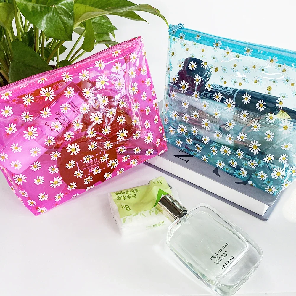 3PCS Portable Daisy Waterproof Cosmetic Bag Travel Clear Storage Bag Organizer Bags Waterproof Washbag Transparent Cosmetic Bag