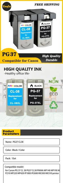 2 x Cartouches Compatibles Canon PG37, CL38, PG-37, CL-38, PG 37