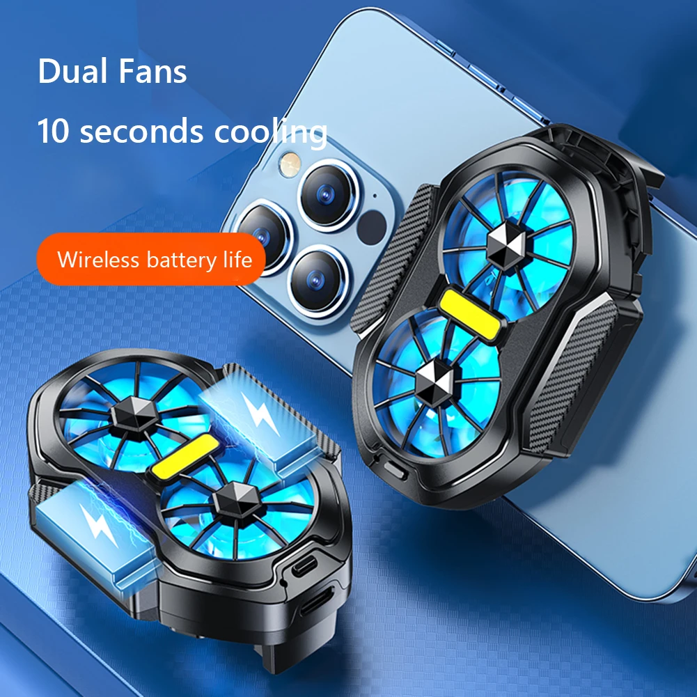 Rechargeable Dual Fan Mobile Phone Cooler with Blue Light