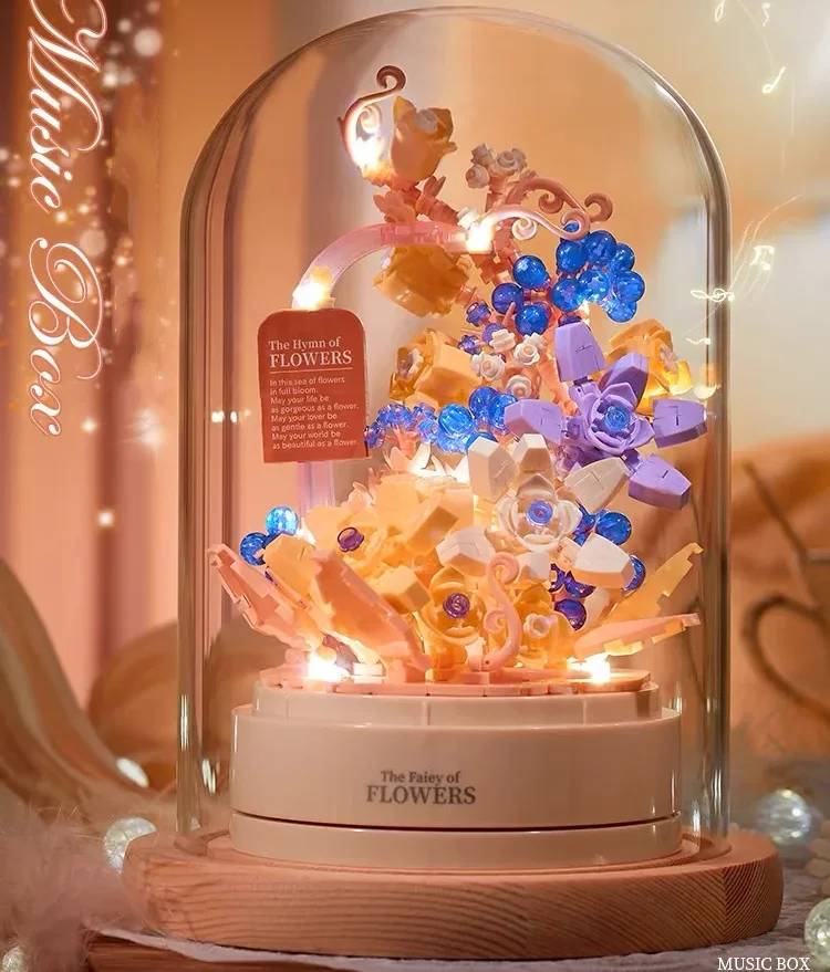 FULHOLPE Street View Flower Music Box Juego De Modelos, 575 Piezas, Conjunto De Bloques De Construcción Para Bricolaje, Kit De Construcción De Mini Partículas, Compatible Con Las Principales Marcas