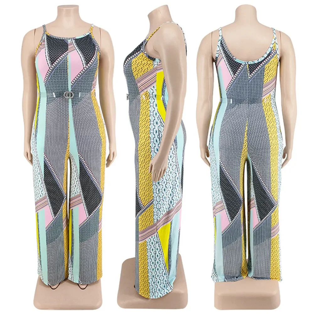 Wmstar Plus Size Women Jumpsuit Summer One Piece Print with Belt Slip Office Lady New Bodysuit Hot Sale Wholesale Dropshipping