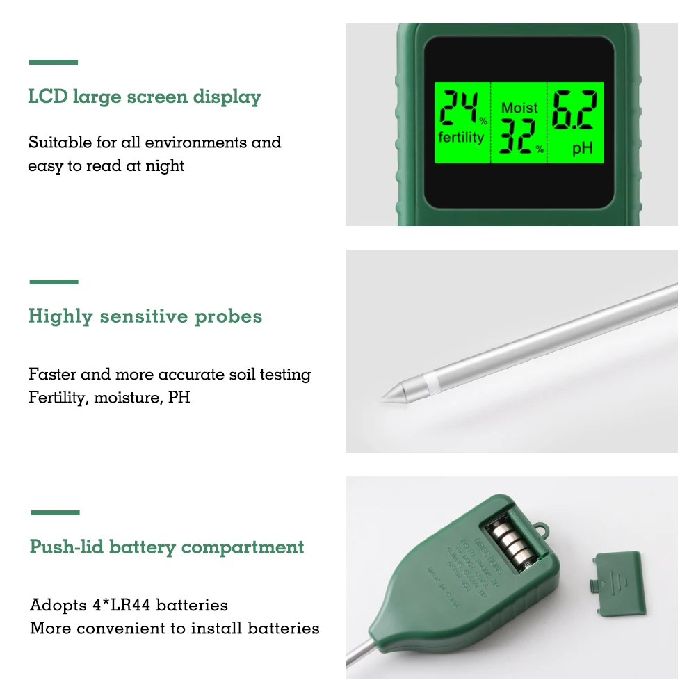 3 in 1 Soil PH Meter Farm Garden Fertility Tester Soil Moisture Test Detector fo