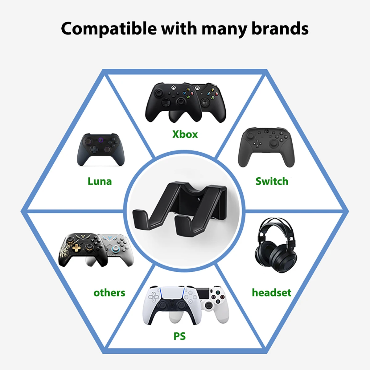 Controlador Gamepad Wall Stand, Suporte Gamepad, XBOX, PS5, PS4, Mount Holder, Material Grosso, Preto Hanger sem Perfuração