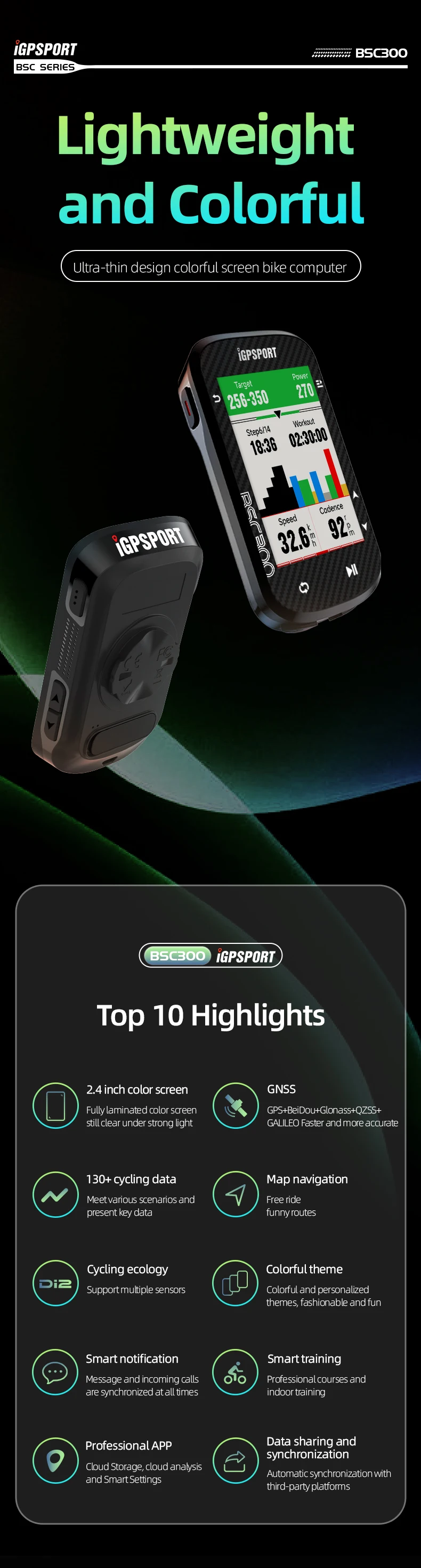 BSC300 Computer Wireless Bike Odometer GPS Navigation MTB Road Speed Cadence Sen