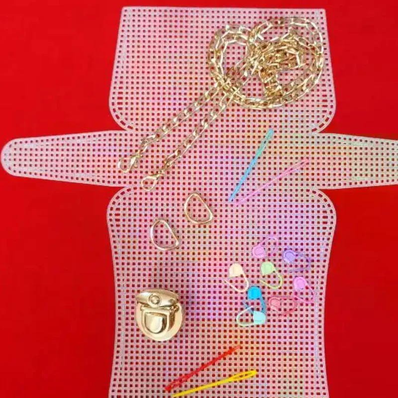 DIY Knitting Crochet Bags Kit Mesh Plastic Canvas Sheets Ribbon Set For DIY Craft Shoulder Bags Accessories Tool With Knitting