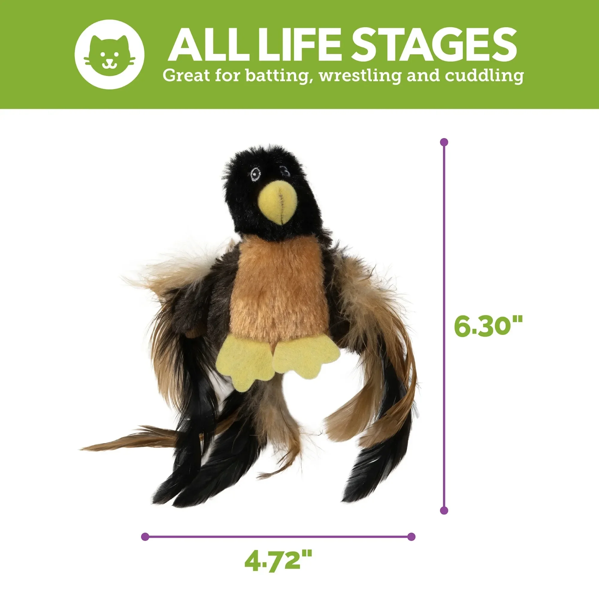 Vibrant Life Rockin' Robin Catnip Filled Plush Bird Cat Toy, Multi-Color, Realistic Bird Sounds