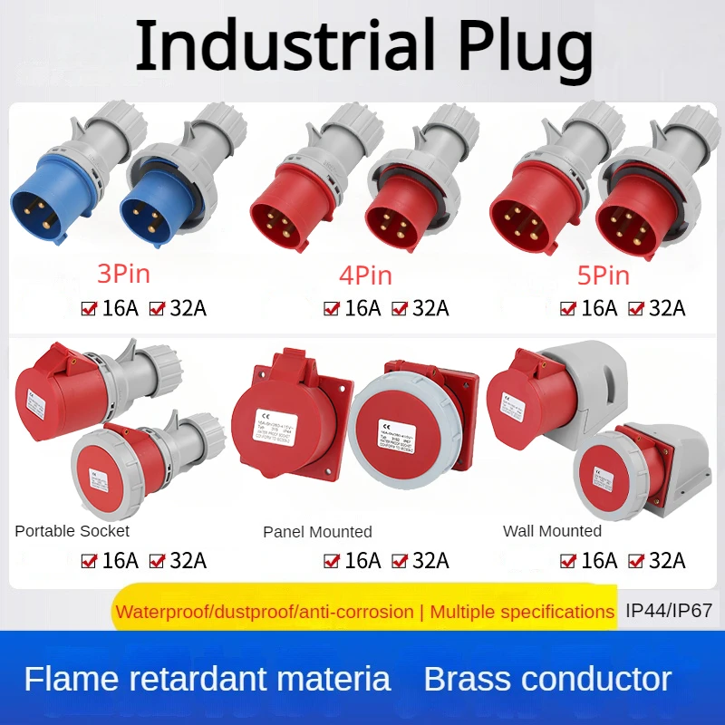 5/10PCS 2nd Gen Industrial Plug Socket Waterproof Connector 3P 4P 5P 16A/32A/63A/125A Better Design and Waterproofing