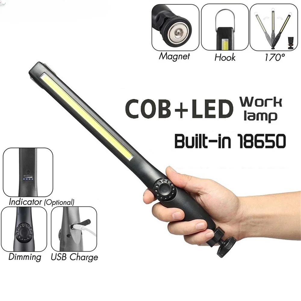 

Portable COB LED Repair Work Light Flashlight 18650 battery Rechargeable Emergency Torch 360° Inspection Light Camping Lamp