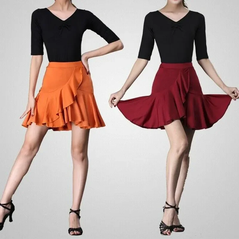 

Latin Dance Skirt Women Wrap Dancewear Costume Stage Performamnce Skirts Ballroom Rumba Samba Tango Chacha Ruffles Skirts