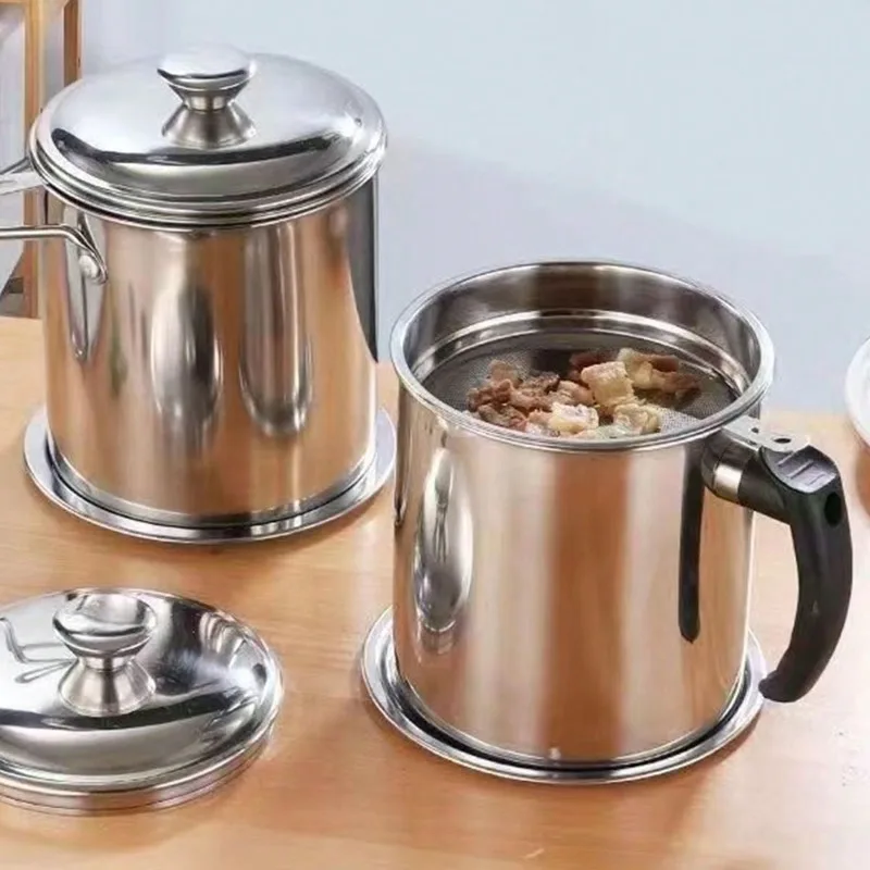 Stainless Steel Oil Dispensing Bowl with Filter Mesh&Heat-Resistant Handle-Easy-Pour Design for Kitchen Frying and Strain-Free