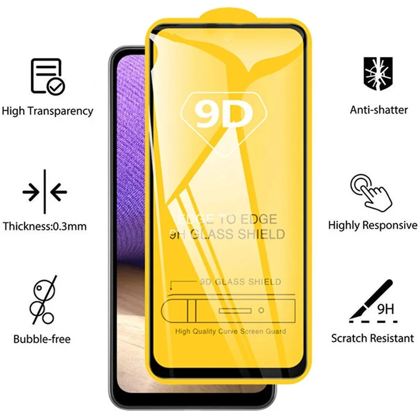 9D Tempered Glass for Samsung Galaxy A51 A52 A71 A21S A72 A13 Screen Protectors for Samsung S21 Plus A50 S22 A53 A12 S20 FE Lens