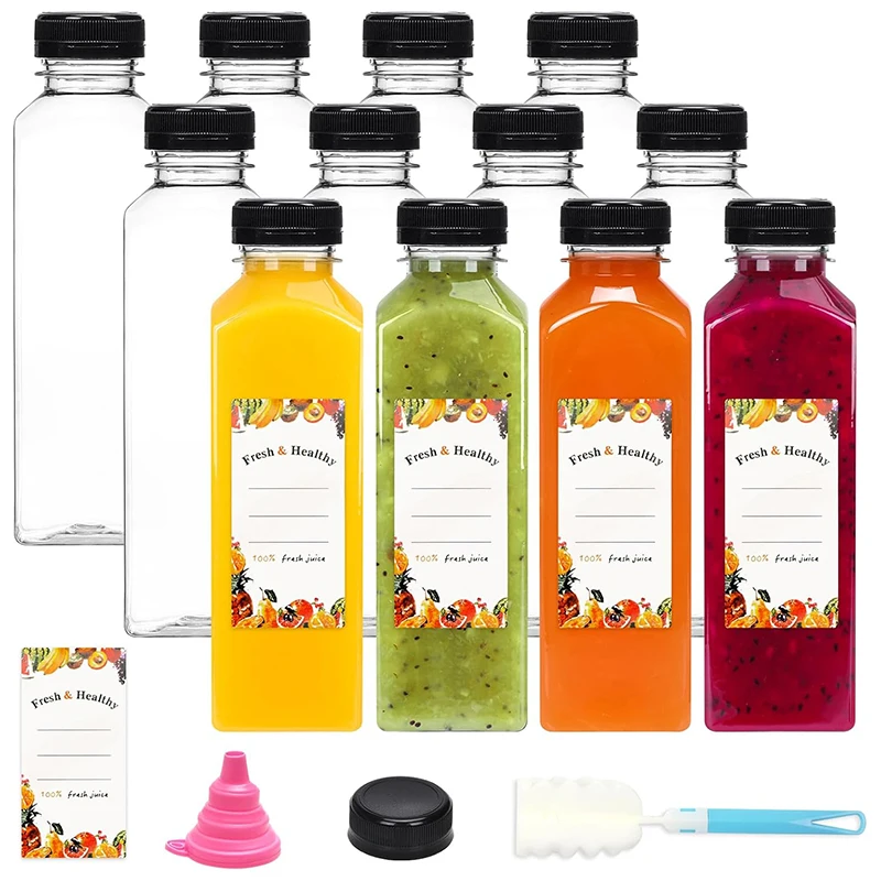 Clear Reusable 500ML Juice Bottles with Caps and Accessories for Smoothies and Beverages