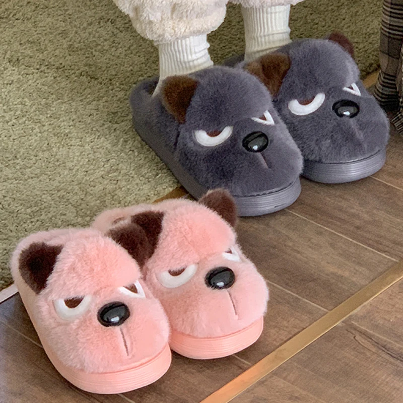 Cute Cartoon Fluffy Slippers for Women Comfortable Soft Thick Sole Warm Home Slides Woman Winter Indoor Couple Cotton Slippers