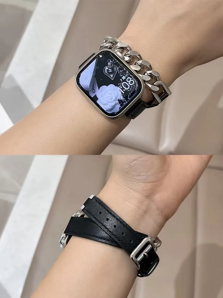 49mm Ultra Double Tour Metal Leather Strap for Apple Watch Band 40/44mm SE8 7 6 5 4 3 38/42mm Chain Bracelet for Iwatch 41/45mm
