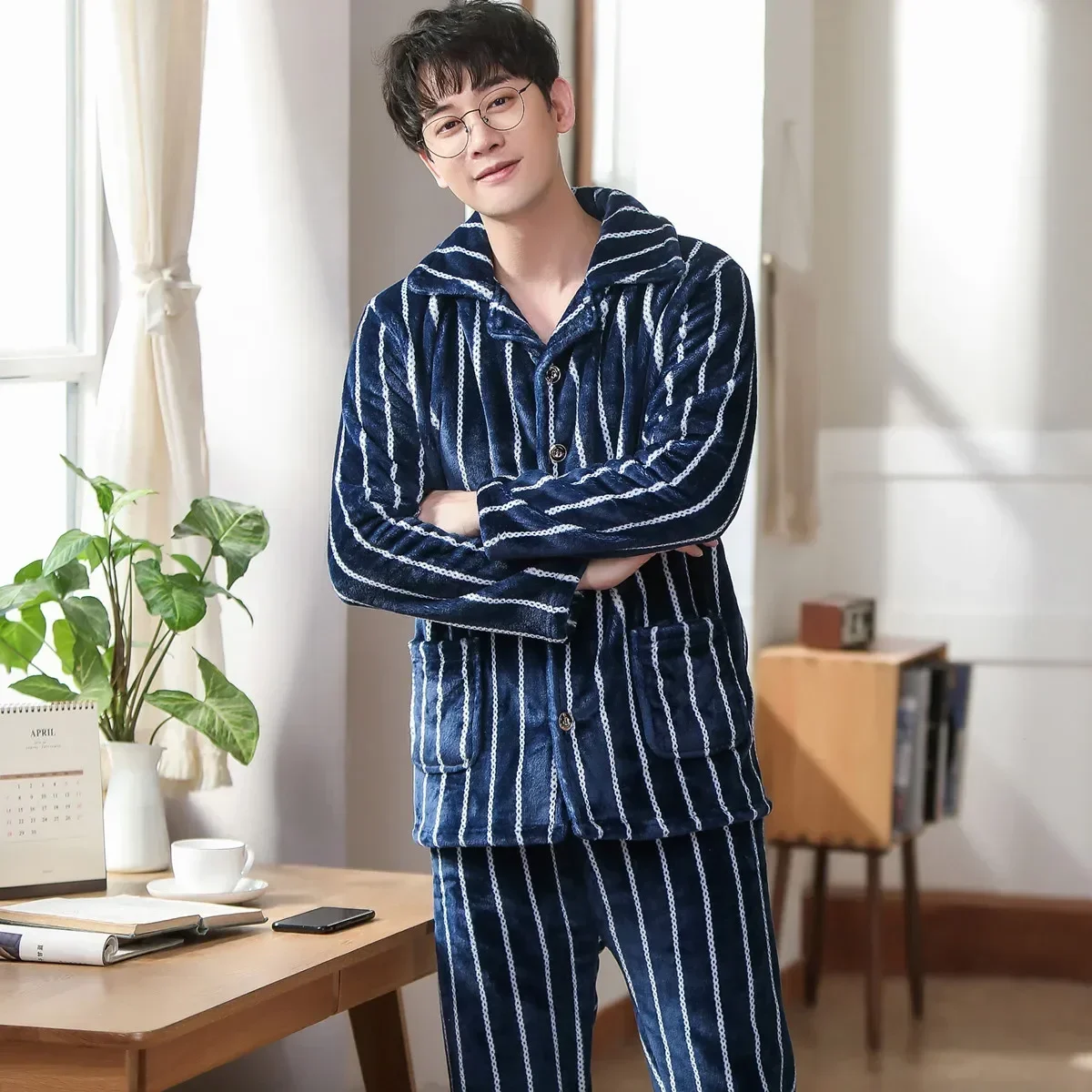 

Pyjamas Autumn Top Male Men's Newest Sets +pant Winter Soft Long Pajamas Flannel Sleeve Warm Thicken Sleepwear