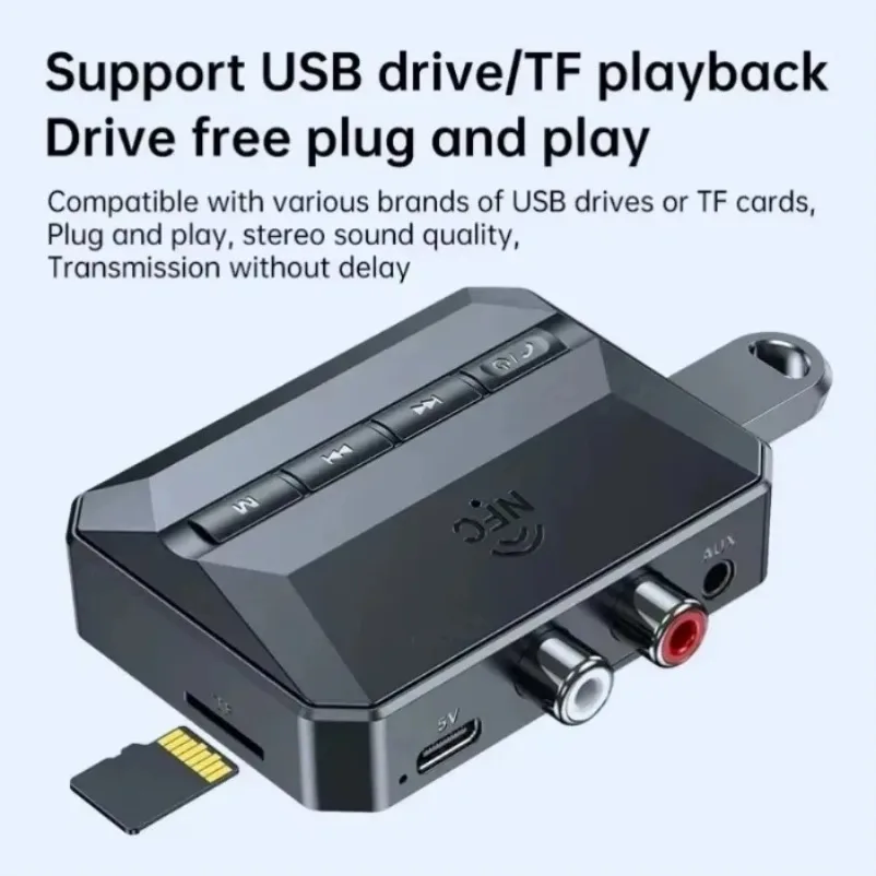 NFC 무선 오디오 어댑터 블루투스 5.3 리시버 3.5mm AUX RCA USB U-디스크/TF 하이파이 스테레오 음악 마이크 포함 차량용 키트 스피커 앰프