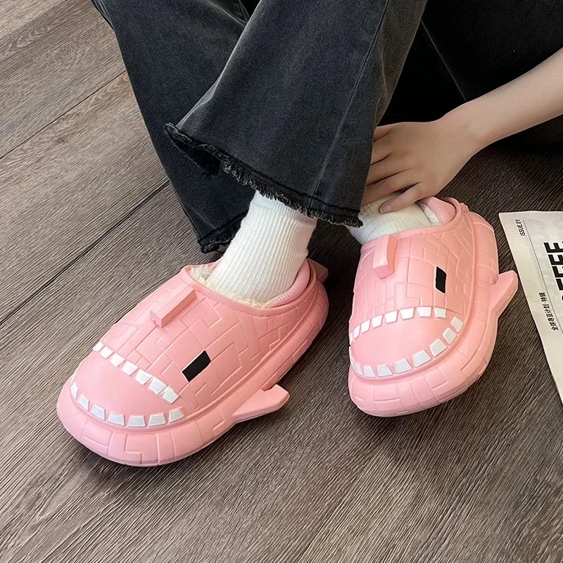 

Winter New Cotton Mop with Velvet To Keep Warm EVA Shark Couple Cotton Mop for Men and Women Same Style Cute Casual Shoes 2023
