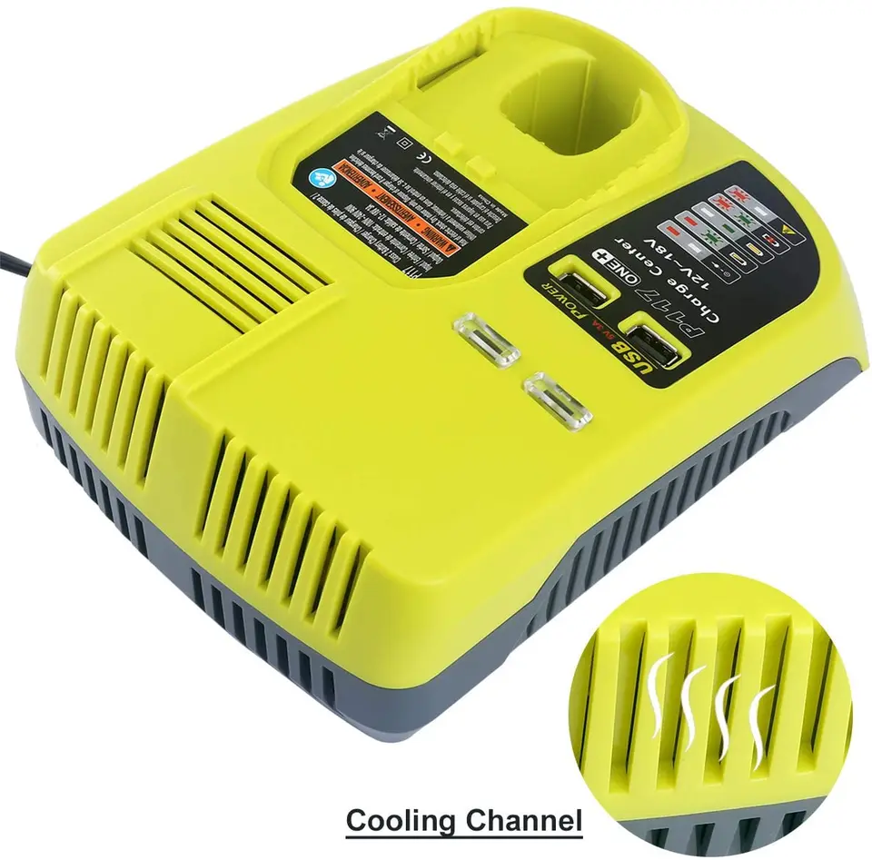 With 2 USB Port] Charger Replacement For Ryobi 18V Charger P117 Compatible With Ryobi 12V-18V One+ Lithium NiCad NiMh Battery P102 P108 P189 P197 P103 P105 P107 P190 P191 PBP002 PBP005 In