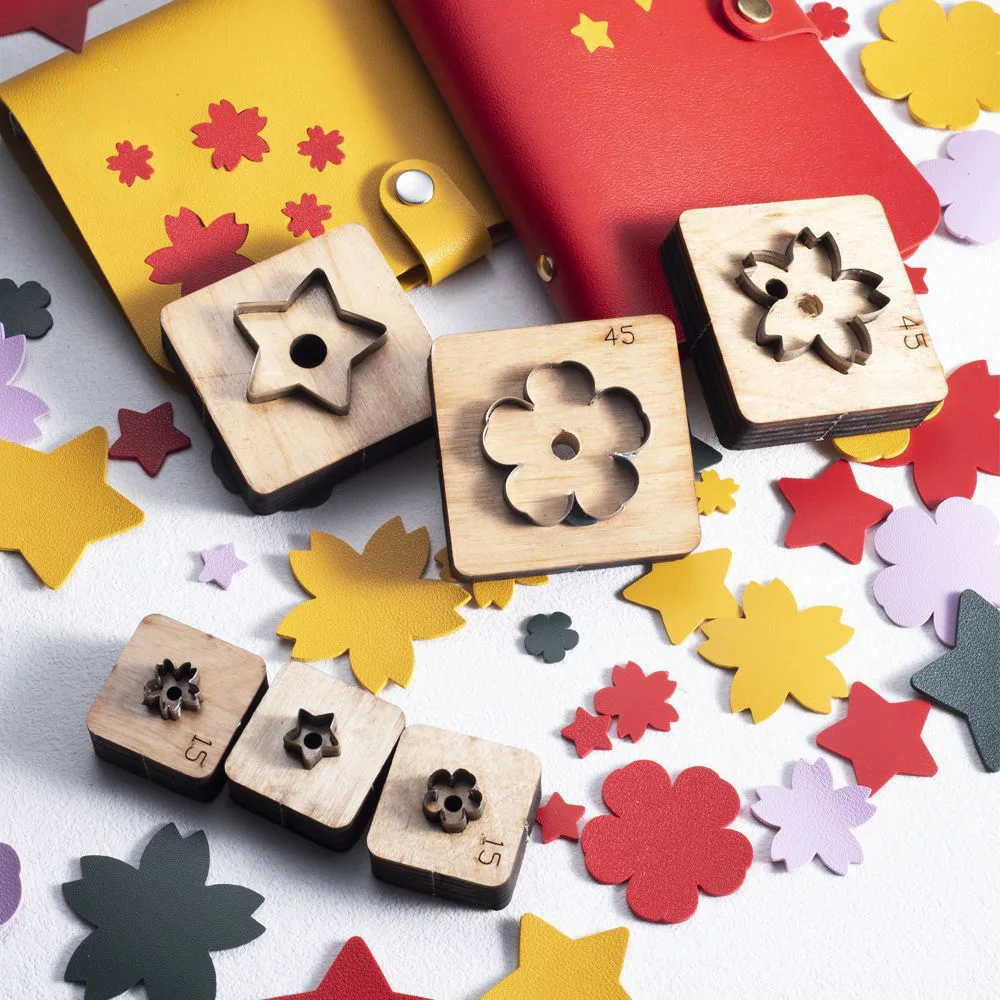 Leather Craft Template Petal Cutting Die DIY Cut Mold Plates For Leather Crafts Petalage Sakura Flower Five-pointed Star Shape 15-55mm Sharp Wood Base