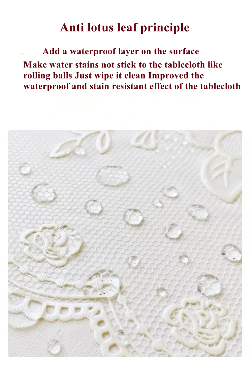Rechteckige PVC-Tischdecke, wasserdicht, bestickt, reisweiße Spitze, Tischdecke, ölbeständig, waschfrei, Esstisch-Schutzhülle – Detail 5